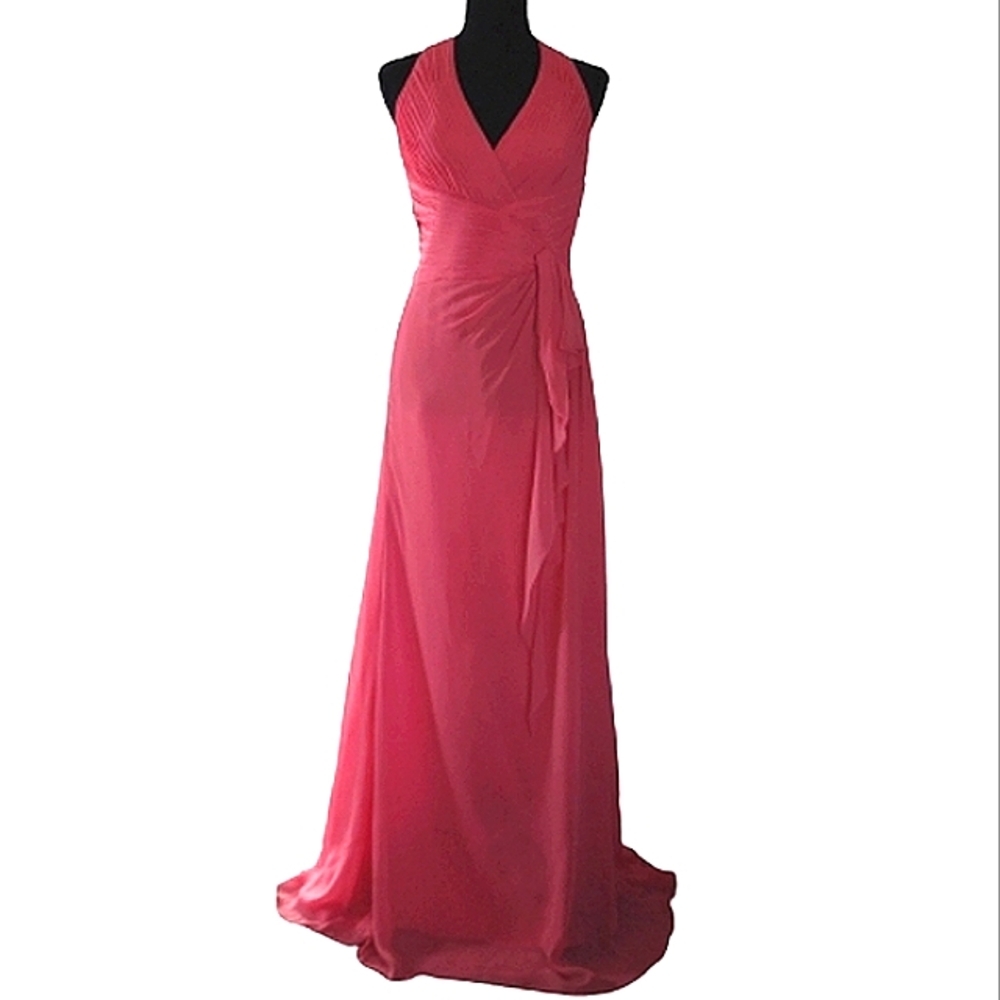 David's Bridal Flowy Halter Maxi Dress in Coral Sz. 6